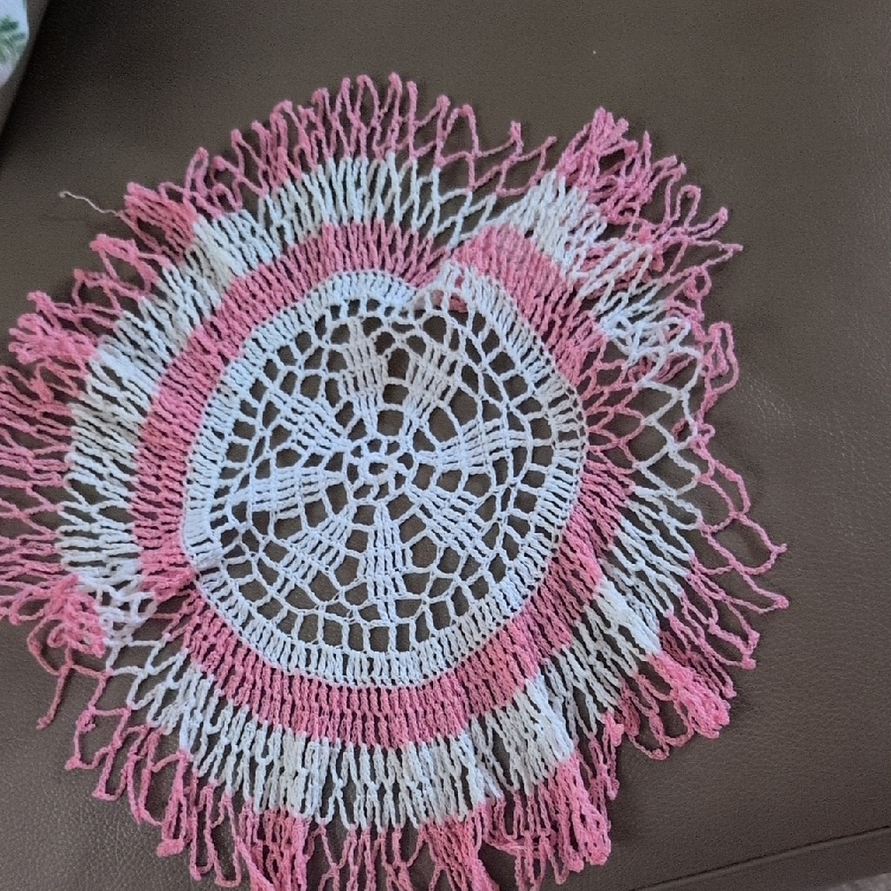 Pink and White Crochet Doily